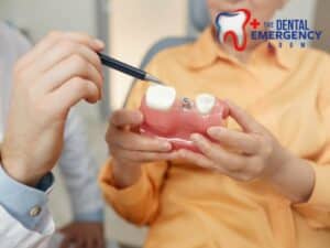 A dentist explaining factors to consider when choosing a dental implant.